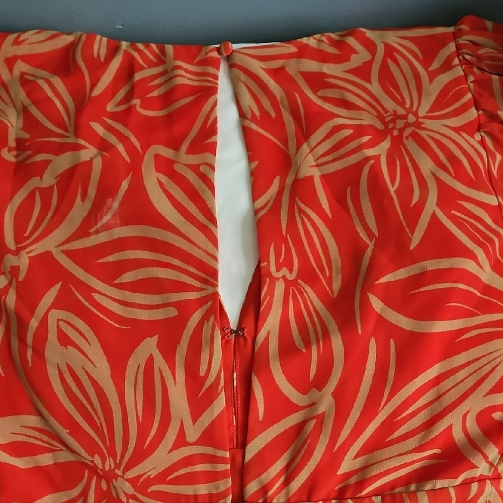 Elegant Orange Leaf Print Long Sleeve Dress - Picture 10 of 17